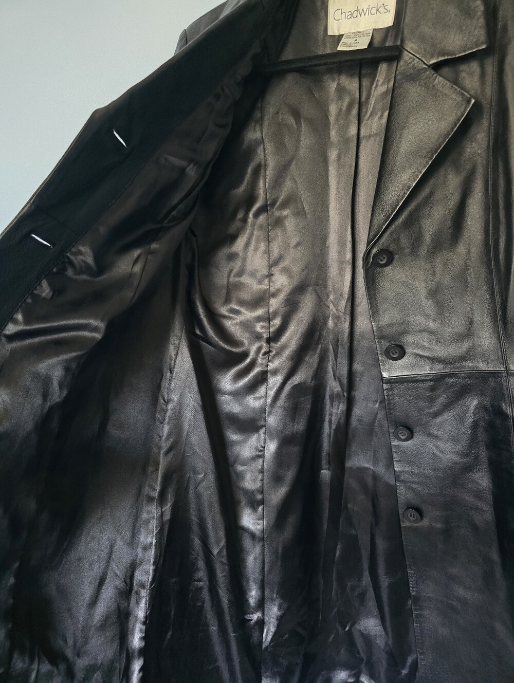 Vntg Chadwicks Women's Black 100% Leather Trench Coat Size M - Picture 4 of 13